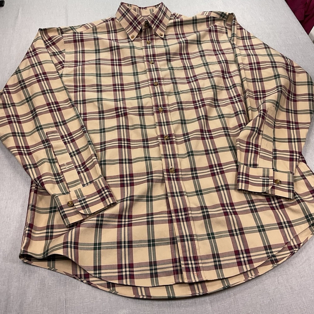 Brooks Brothers Long Sleeve Button Up, Tan/Maroon/Green Size M